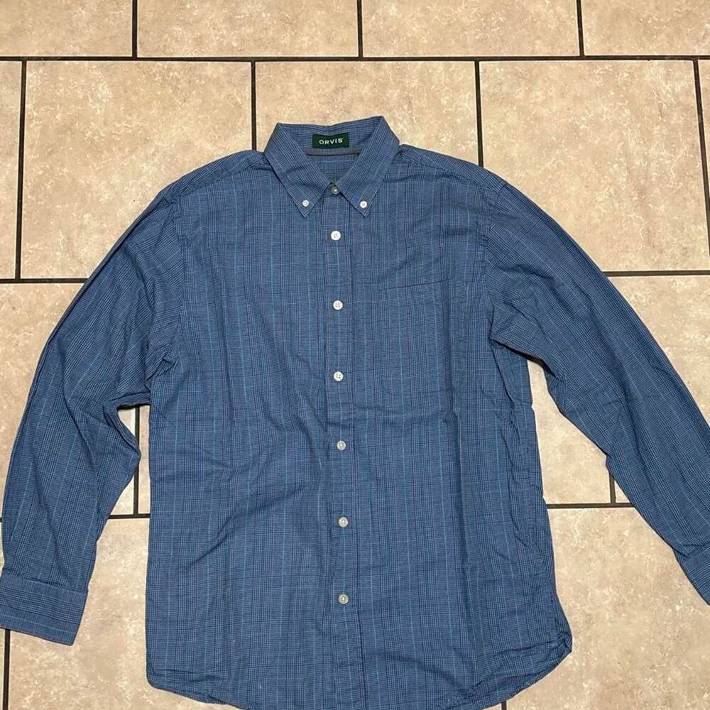 Orvis Men's Blue and Navy Shirt